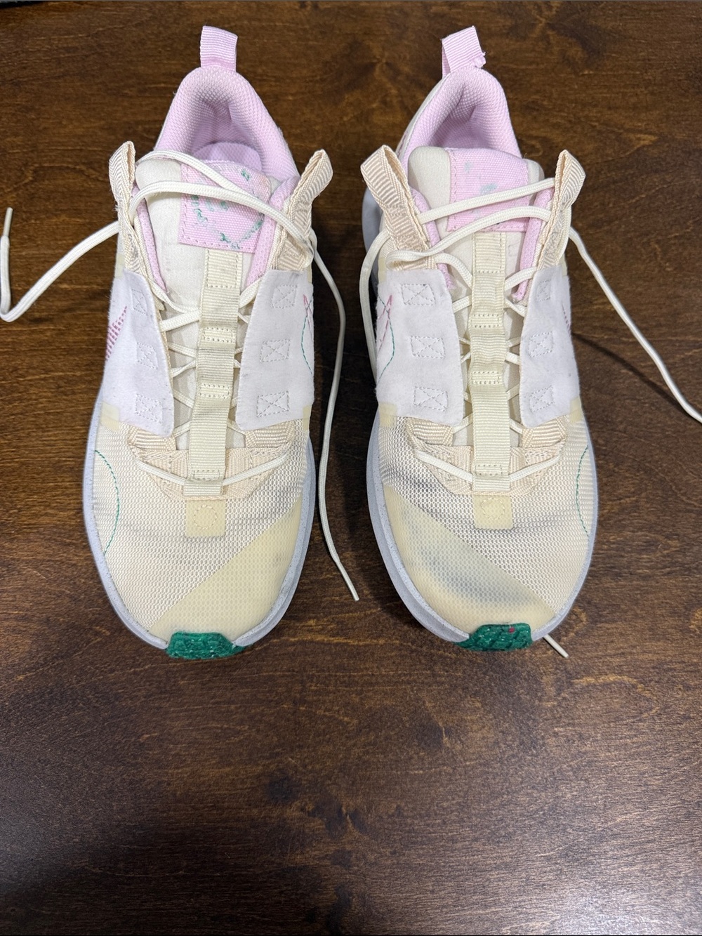 Youth Neutral Pink Athletic Sneakers with Mint Accent